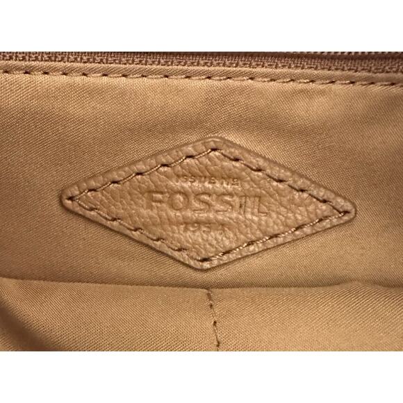 Fossil Amelia Hobo Crossbody Shoulder Bag Brown Leather With Stripe Fabric - Picture 3 of 10